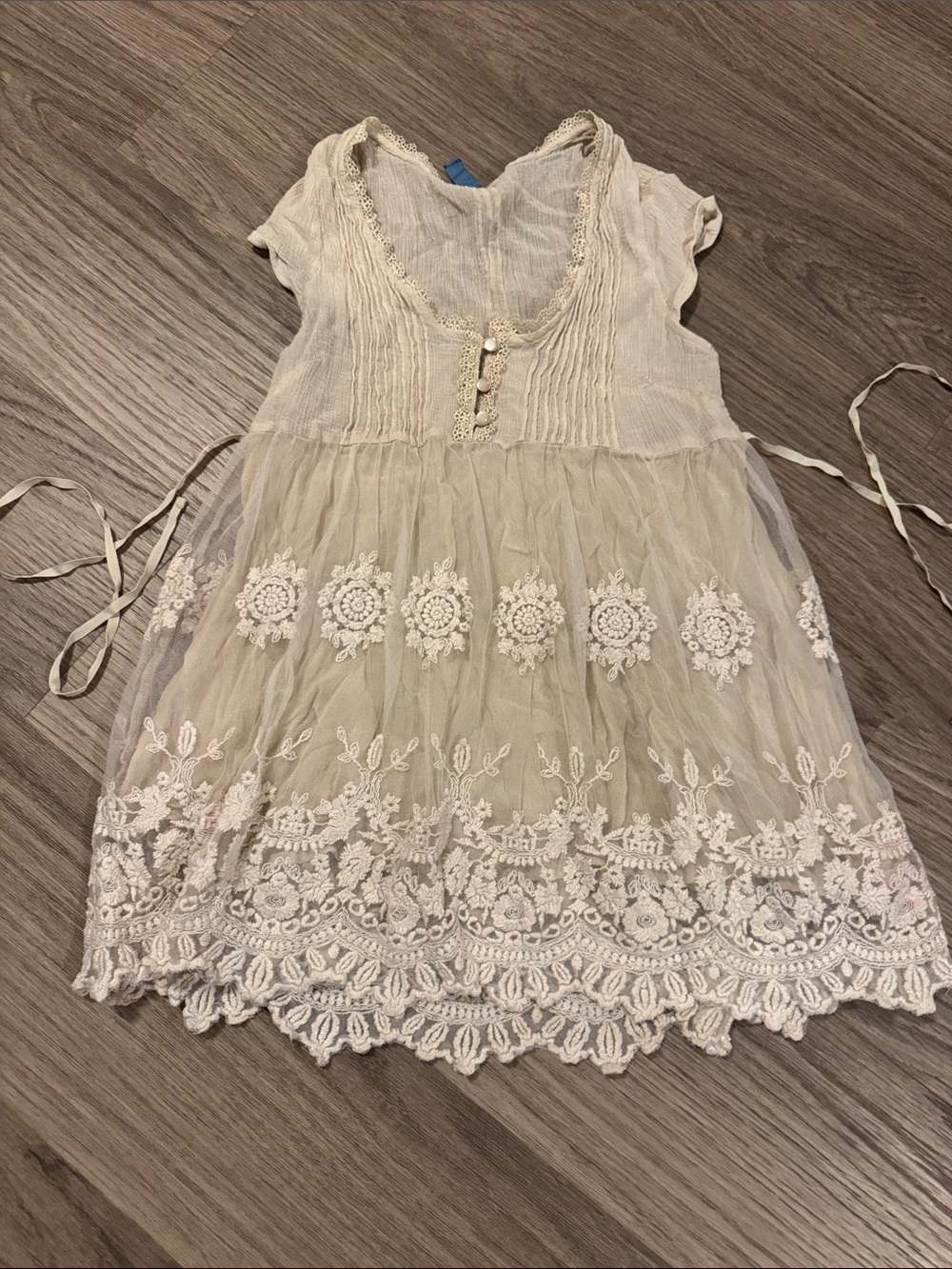 Free People Cream Lace Tunic with Embroidered Hem